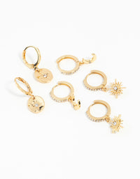 Gold Plated Celestial Huggie Hoop Earring Pack - link has visual effect only