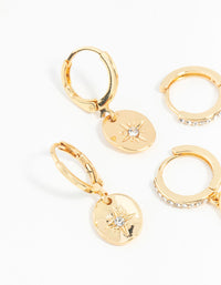 Gold Plated Celestial Huggie Hoop Earring Pack - link has visual effect only