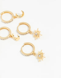 Gold Plated Celestial Huggie Hoop Earring Pack - link has visual effect only