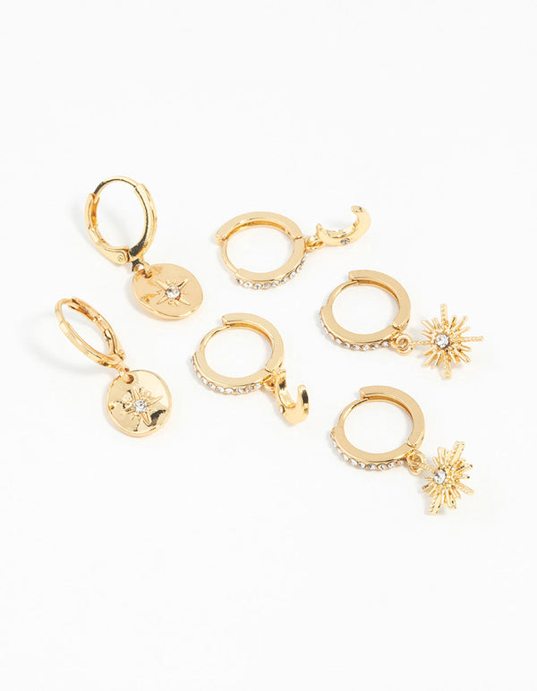 Gold Plated Celestial Huggie Hoop Earring Pack