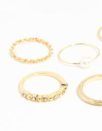 Gold Plated Ring Stack Pack with Freshwater Pearls - link has visual effect only