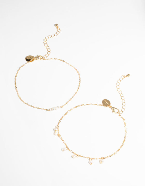 Gold Plated Anklet Set with Freshwater Pearls