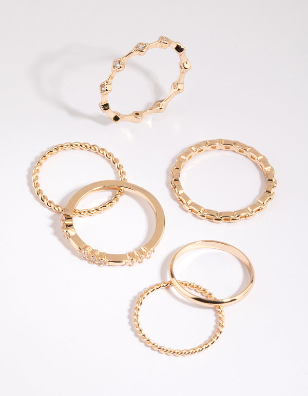 Gold Diamante RIng 6-Pack