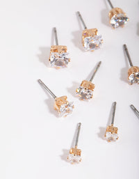 Gold Cubic Zirconia Classic Stud Earring 6-Pack - link has visual effect only