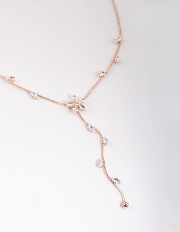 Rose Gold Cubic Zirconia Flower Vine Necklace