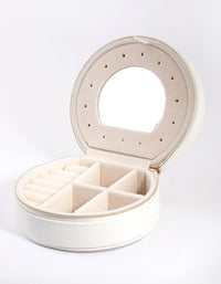 White Faux Leather Mirror Travel Jewellery Box - link has visual effect only