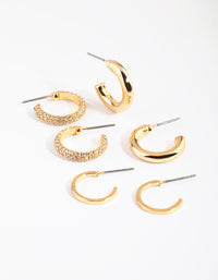 Gold Plated Diamante Hoop Earring Pack - link has visual effect only