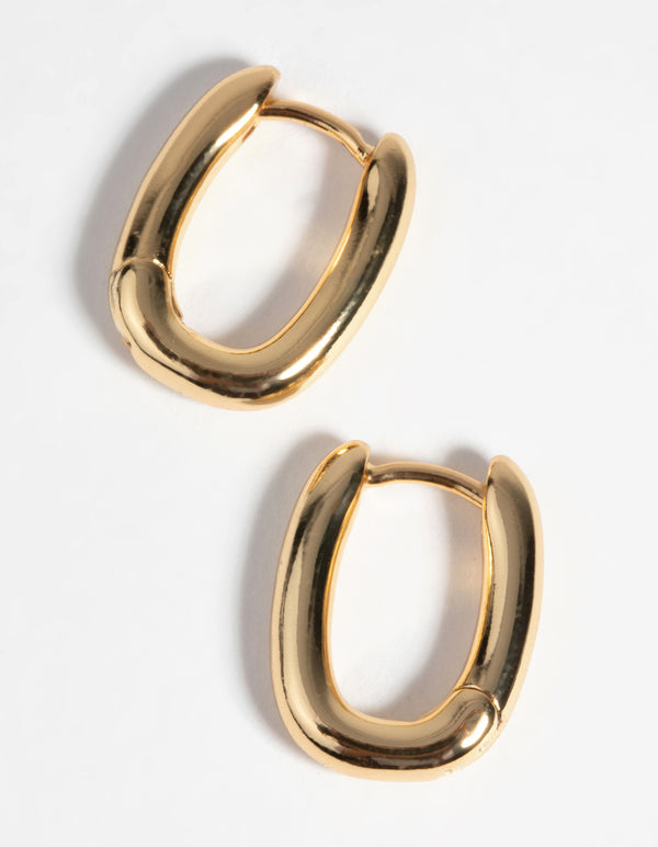 Gold Plated Oval Huggie Hoop Earrings