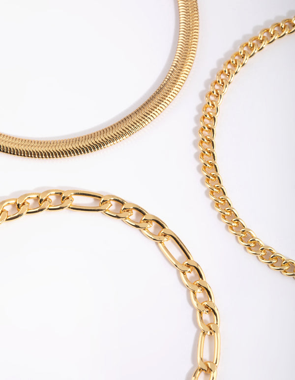 Gold Plated Snake Chain Bracelet Pack