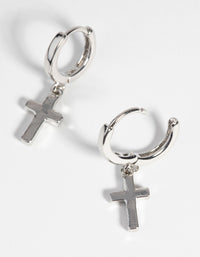 Silver Cross Huggie Hoop Earrings - link has visual effect only