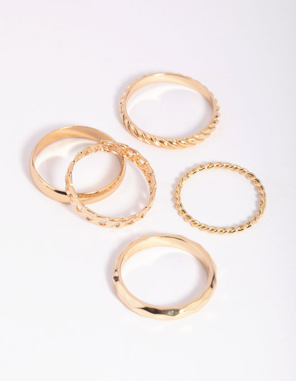 Gold Chain Link Ring 5-Pack