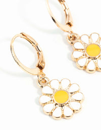 Gold Daisy Charm Huggie Hoop Earrings - link has visual effect only