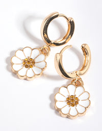 White Daisy Huggie Hoop Earrings - link has visual effect only