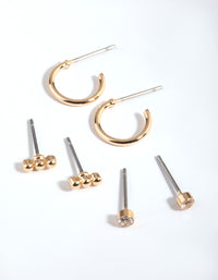 Gold Diamante Stud & Huggie Hoop Earring Stack Pack - link has visual effect only