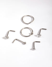 Surgical Steel Diamante Mixed Nose Ring 6-Pack - link has visual effect only