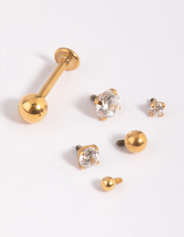 Gold Plated Surgical Steel Cubic Zirconia Flat Back 6-Pack