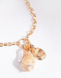 Gold Shell & Pearl Pendant Necklace - link has visual effect only