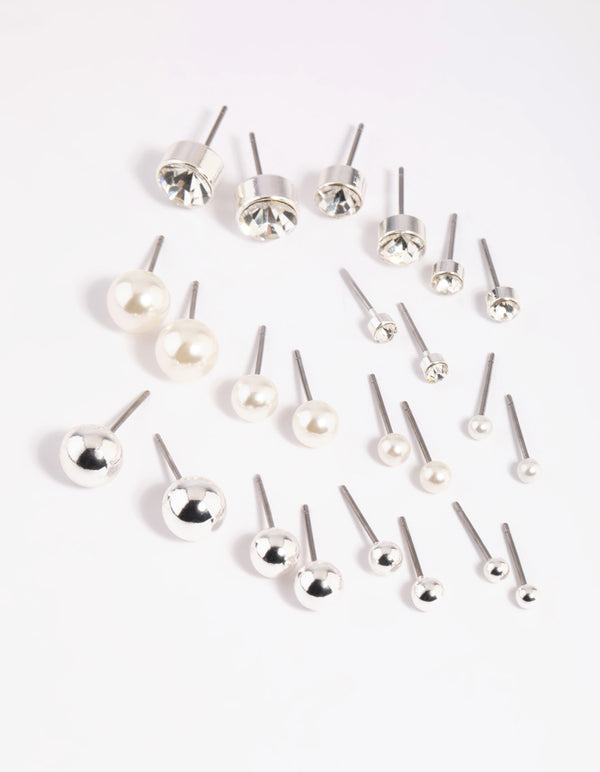 Silver Pearl Stud Earring 12-Pack