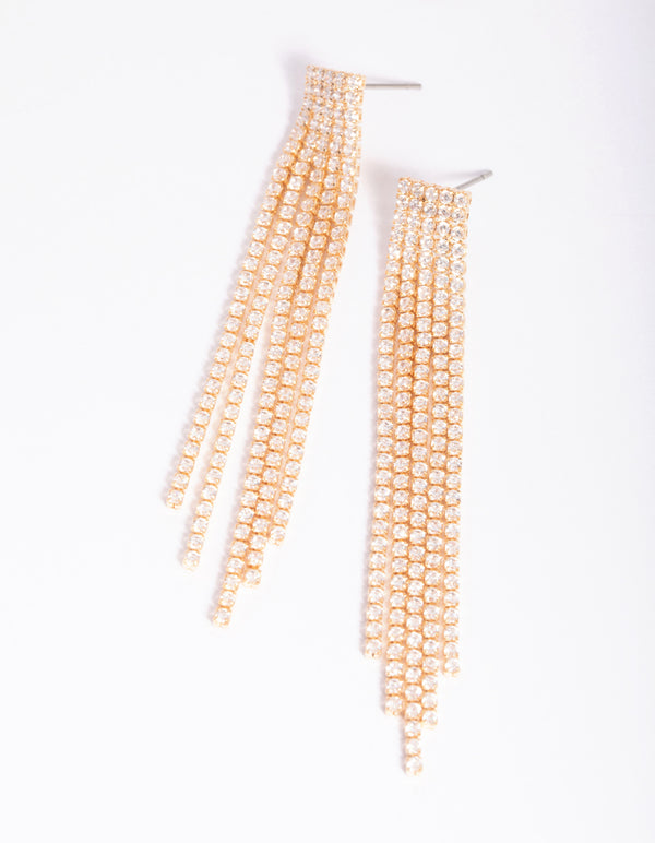 Gold Cubic Zirconia Fringe Drop Earrings