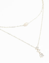 Silver Cubic Zirconia Freshwater Pearl Layered Necklace - link has visual effect only