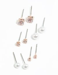 Rose Gold Diamante Stud Earring 5-Pack - link has visual effect only