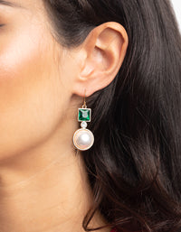 Green Pearl Drop Earrings - link has visual effect only