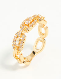 Gold Plated Cubic Zirconia Chain Ring - link has visual effect only