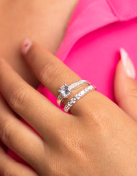 Silver Cubic Zirconia Engagement Ring Set - link has visual effect only