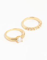 Gold Plated Cubic Zirconia Engaement Ring Set - link has visual effect only