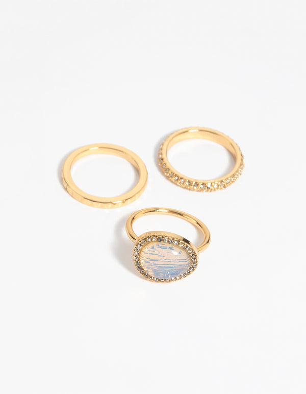 Gold Semi-Precious Stone Diamante Ring