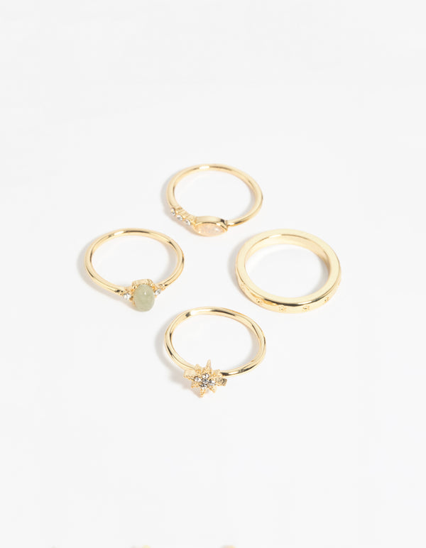 Gold Plated Semi-Precious Stone Ring Pack