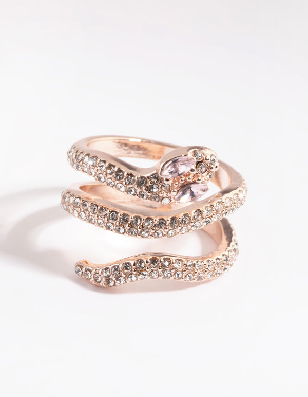 Rose Gold Diamante Snake Ring