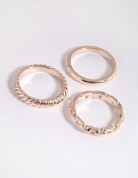 Rose Gold Chain Link Ring Stack Pack - link has visual effect only