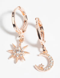 Rose Gold Diamante Celestial Huggie Hoop Earrings - link has visual effect only