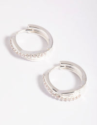 Silver Cubic Zirconia Twisted Huggie Hoop Earrings - link has visual effect only