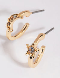 Gold Star & Moon Huggie Hoop Earrings - link has visual effect only