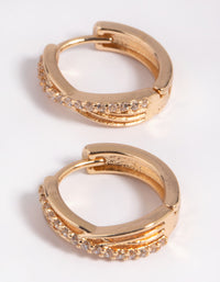 Gold Cubic Zirconia Twisted Huggie Hoop Earrings - link has visual effect only