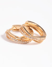 Gold Cubic Zirconia Twisted Huggie Hoop Earrings - link has visual effect only