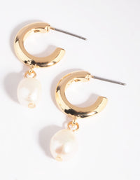 Gold & Pearl Huggie Hoop Earrings - link has visual effect only