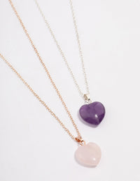 Mixed Metal Semi-Precious Heart Necklace Set - link has visual effect only