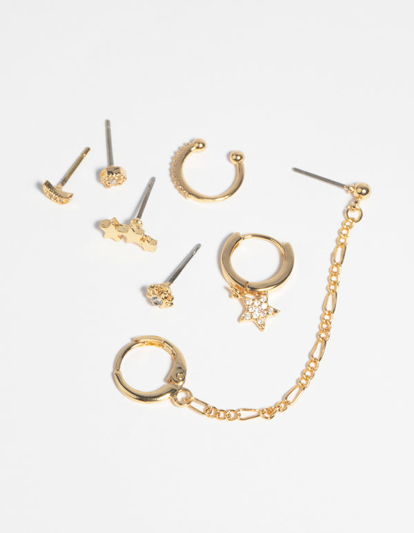 Gold Plated Celestial Stud Earring Pack