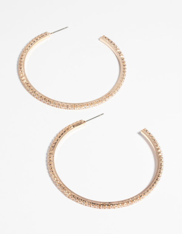 Gold Cubic Zirconia Pave Hoop Earrings