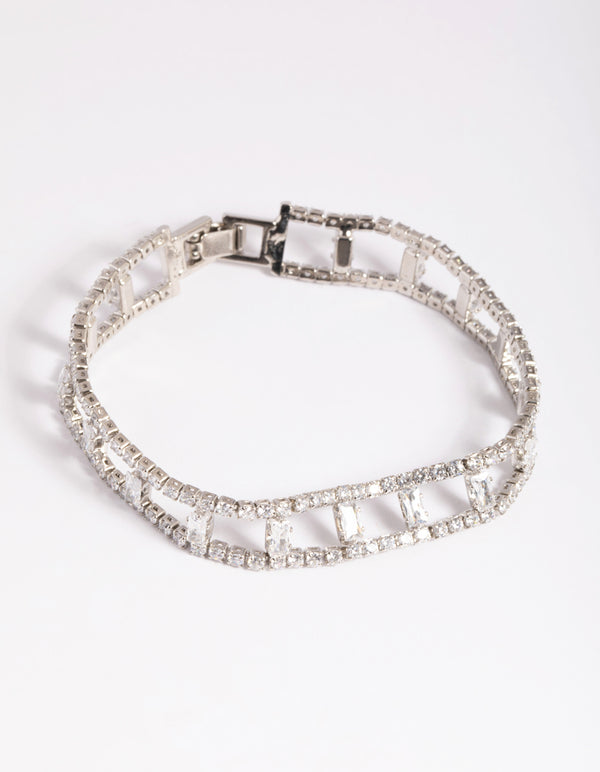 Silver Cubic Zirconia Ladder Bracelet