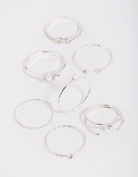 Silver Dainty Diamante & Pearl Ring Pack - link has visual effect only