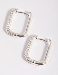 Silver Plated Brass  Cubic Zirconia Rectangular Hoop Earrings - link has visual effect only