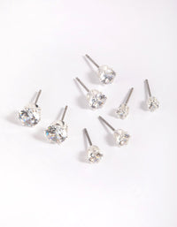 Silver Plated Cubic Zirconia Ascending Earring Stack 8-Pack - link has visual effect only