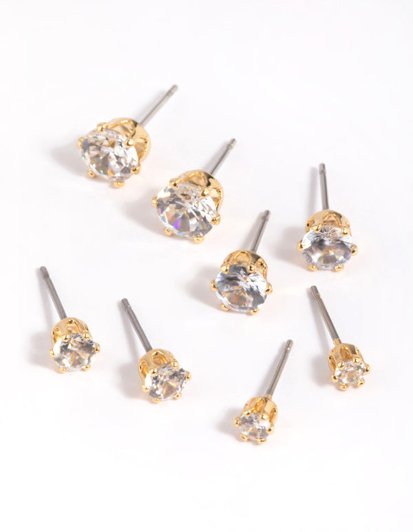 Gold Plated Brass Cubic Zirconia Ascending Earring Stack 8-Pack