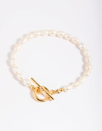 Gold Plated Brass Pearl Fob Bracelet - link has visual effect only