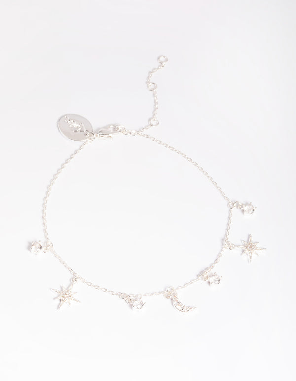 Silver Plated Brass  Celestial Star Charm Bracelet