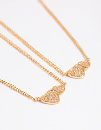 Gold Plated Brass Cubic Zirconia Linked Hearts Necklace Set - link has visual effect only